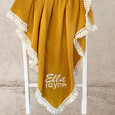 Personalised Baby Blanket in Muslin with Tassels.